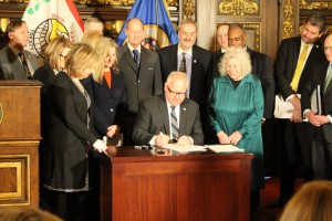 Gov. Tim Walz signs the Highway 14 technical corrections bill into law. 